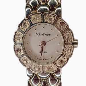 Vintage Cote d’ Azur Women’s Watch | Round Dial | Flower Crystal Bezel | Silver